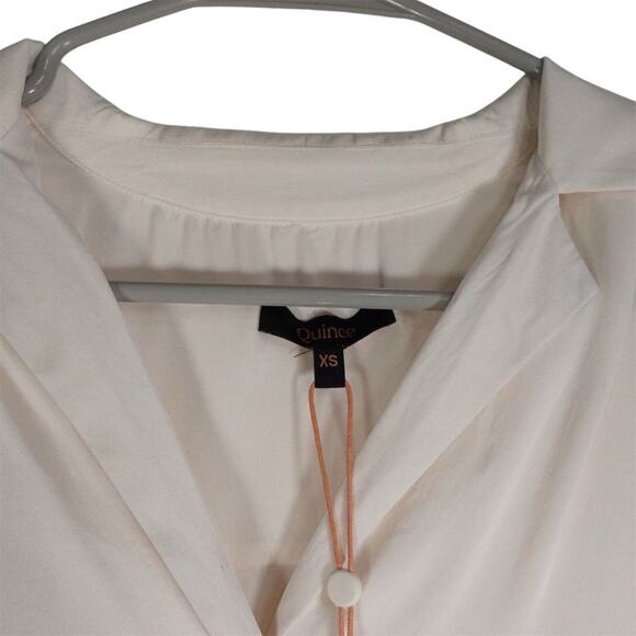 GUC Quince Women's XS Ivory Silk Blend Notch Collar Blouse Long Sleeve 3134-22 - Picture 5 of 12